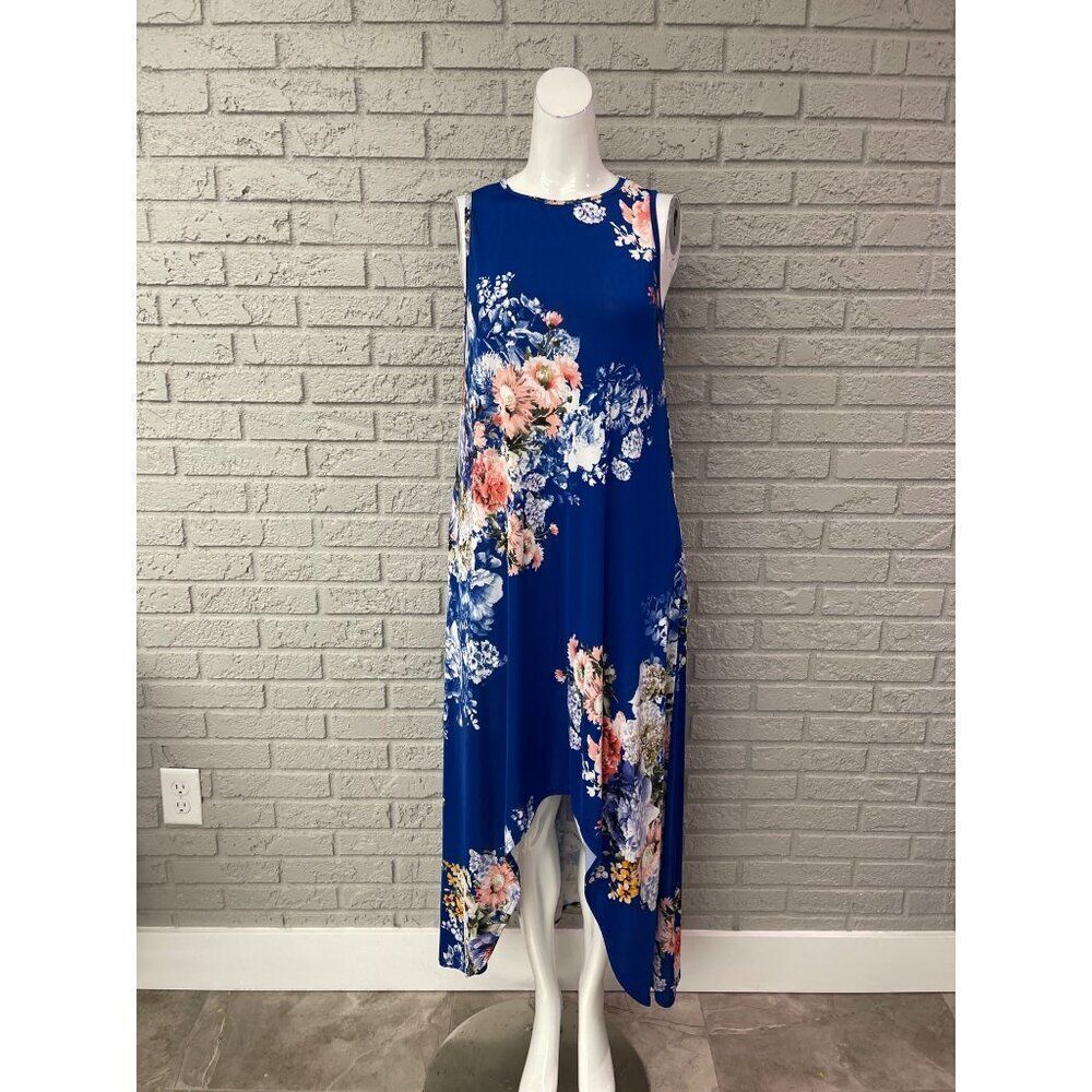 Bellamie Women Blue Floral Hi-Low Sleeveless Dress with Pockets Size S - Picture 2 of 9